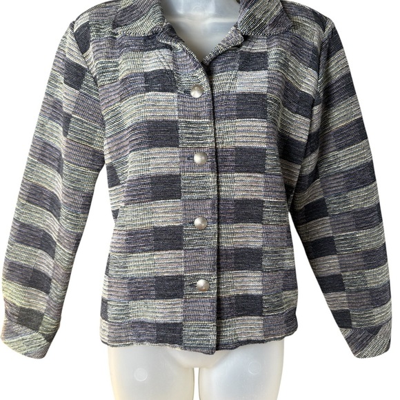 Boho Patchwork Checkered Jacket Shacket Small Fall Layering Christopher & Banks - Picture 2 of 7